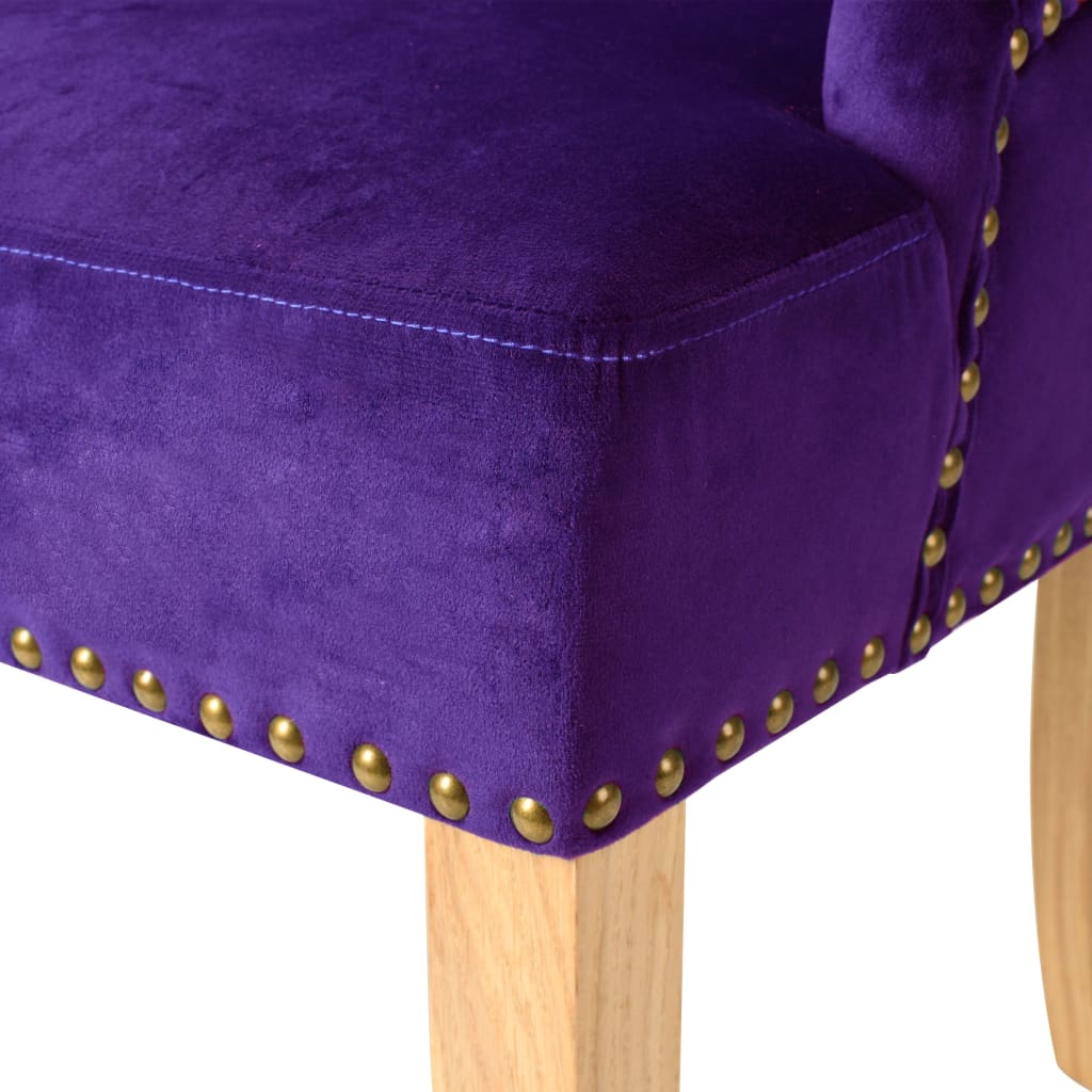 vidaXL Трапезни столове, 2 бр, лилави, дъб масив и кадифе