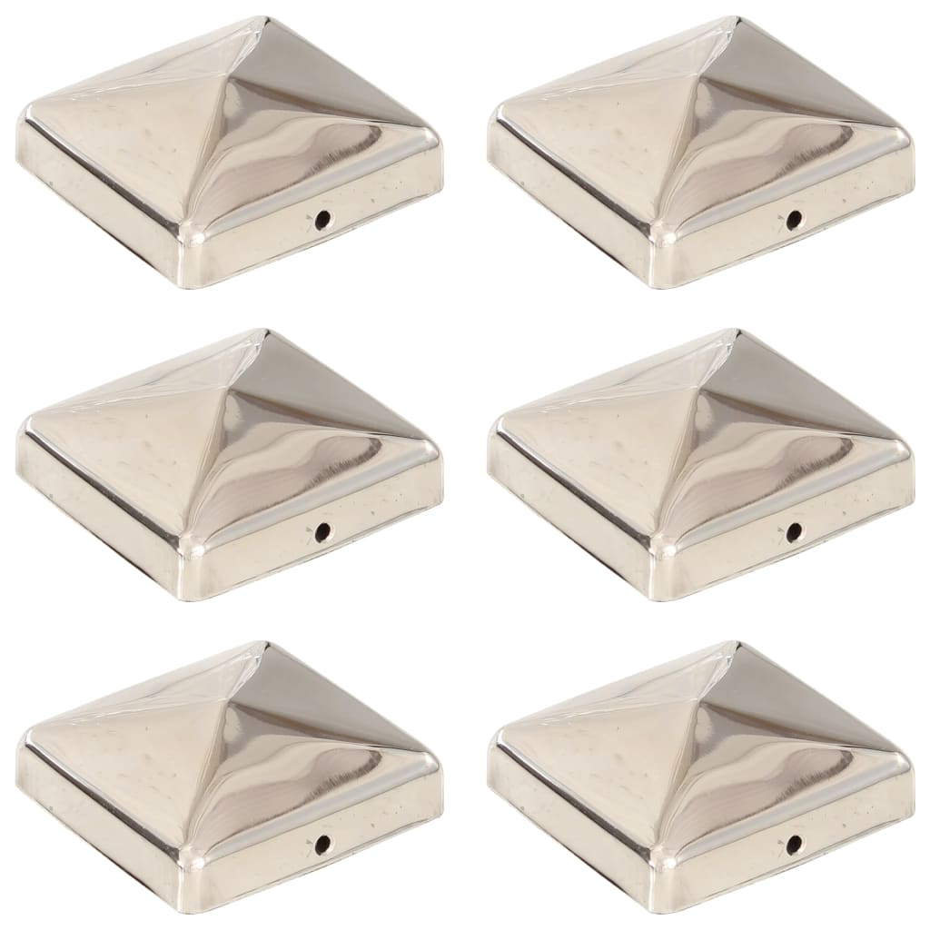 vidaXL Пирамидни капаци за оградни стълбове 6 бр инокс 71x71 мм