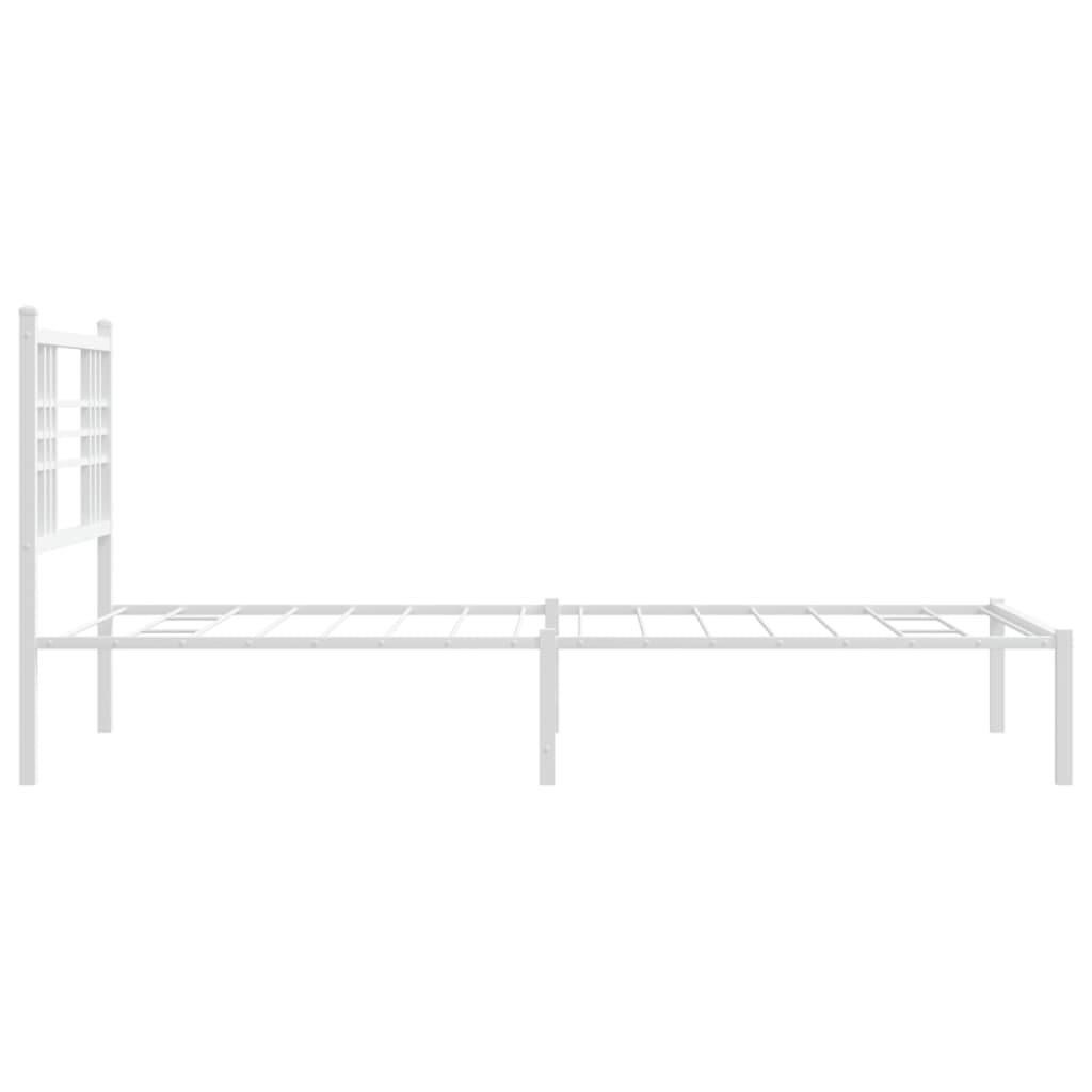 vidaXL Метална рамка за легло с горна табла, бяла, 90x190 см
