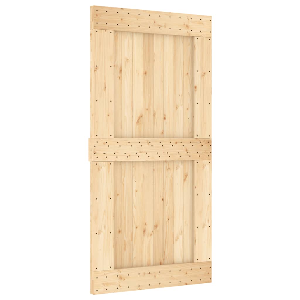 vidaXL Плъзгаща врата с монтажни части, 100x210 см, борово дърво масив