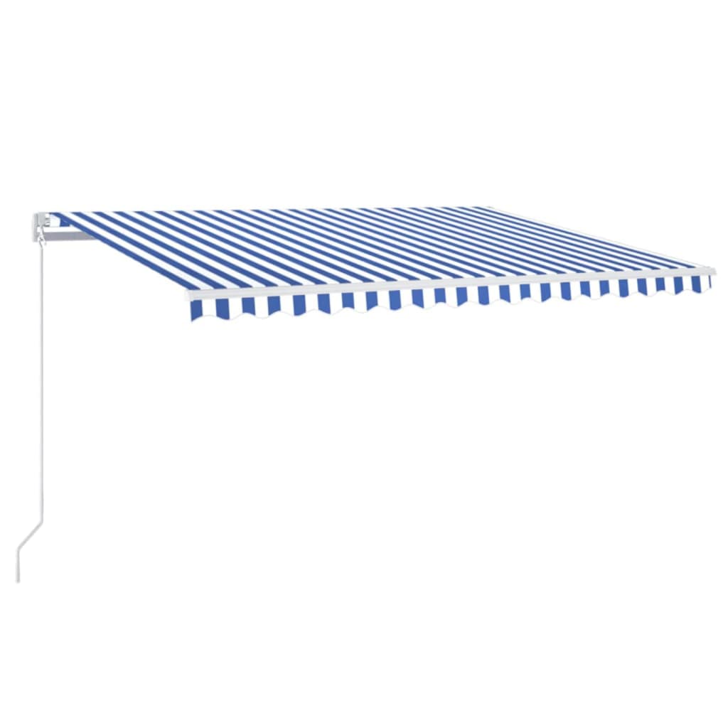 vidaXL Ръчно прибиращ се сенник, 400x350 см, синьо и бяло