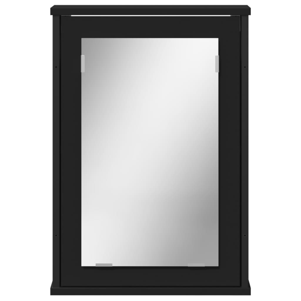 vidaXL Шкаф за баня с огледало, черен, 42x12x60 см, инженерно дърво