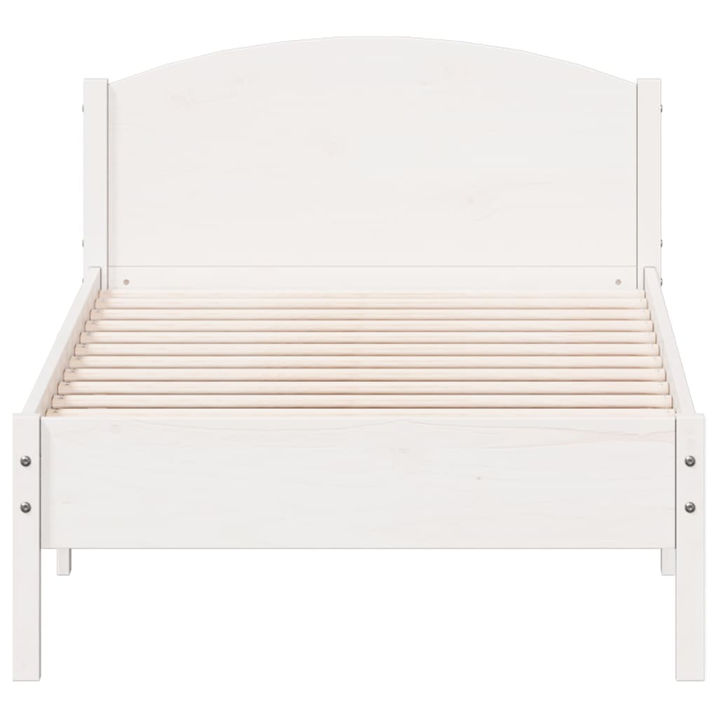 vidaXL Рамка за легло с табла, бяла, 100x200 см, борово дърво масив