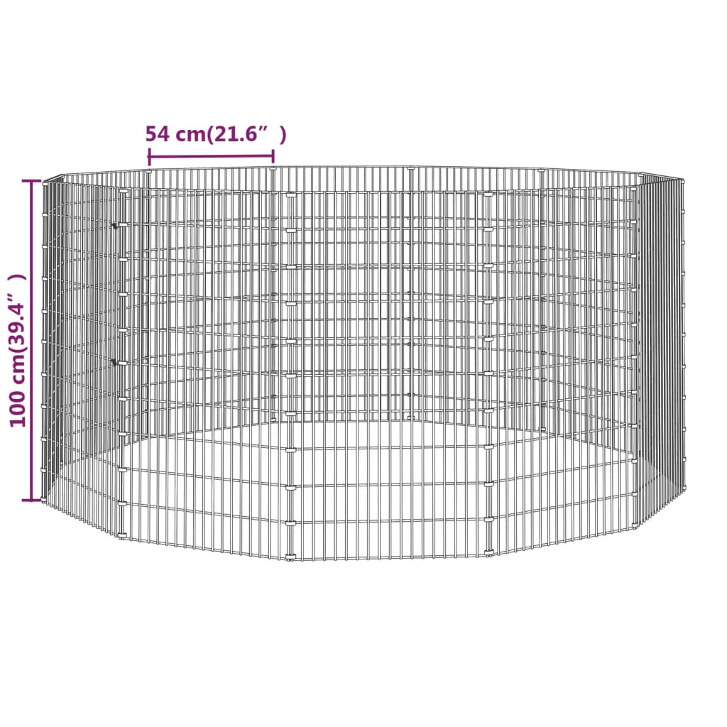 vidaXL Клетка за зайци, 12 панела, 54x100 см, поцинковано желязо