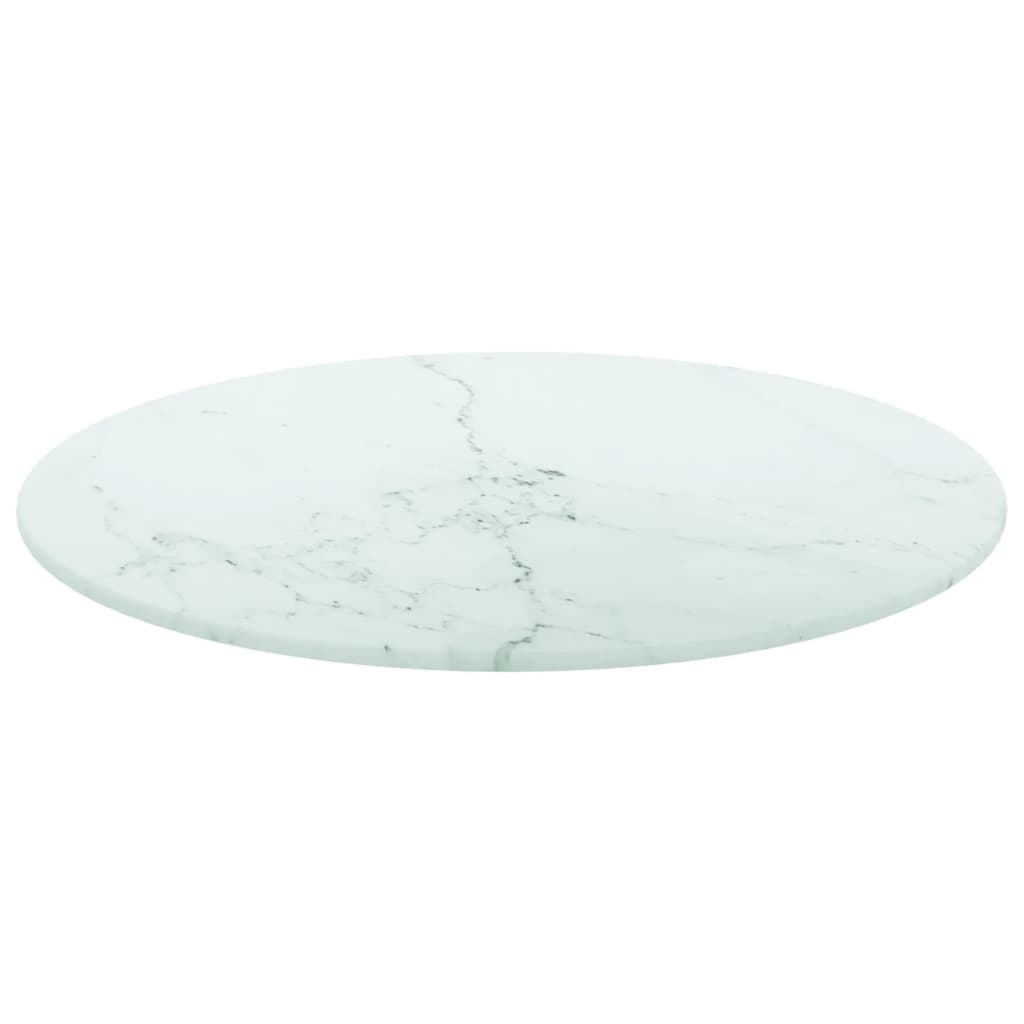 vidaXL Плот за маса бял Ø40x0,8 см закалено стъкло с мраморен дизайн