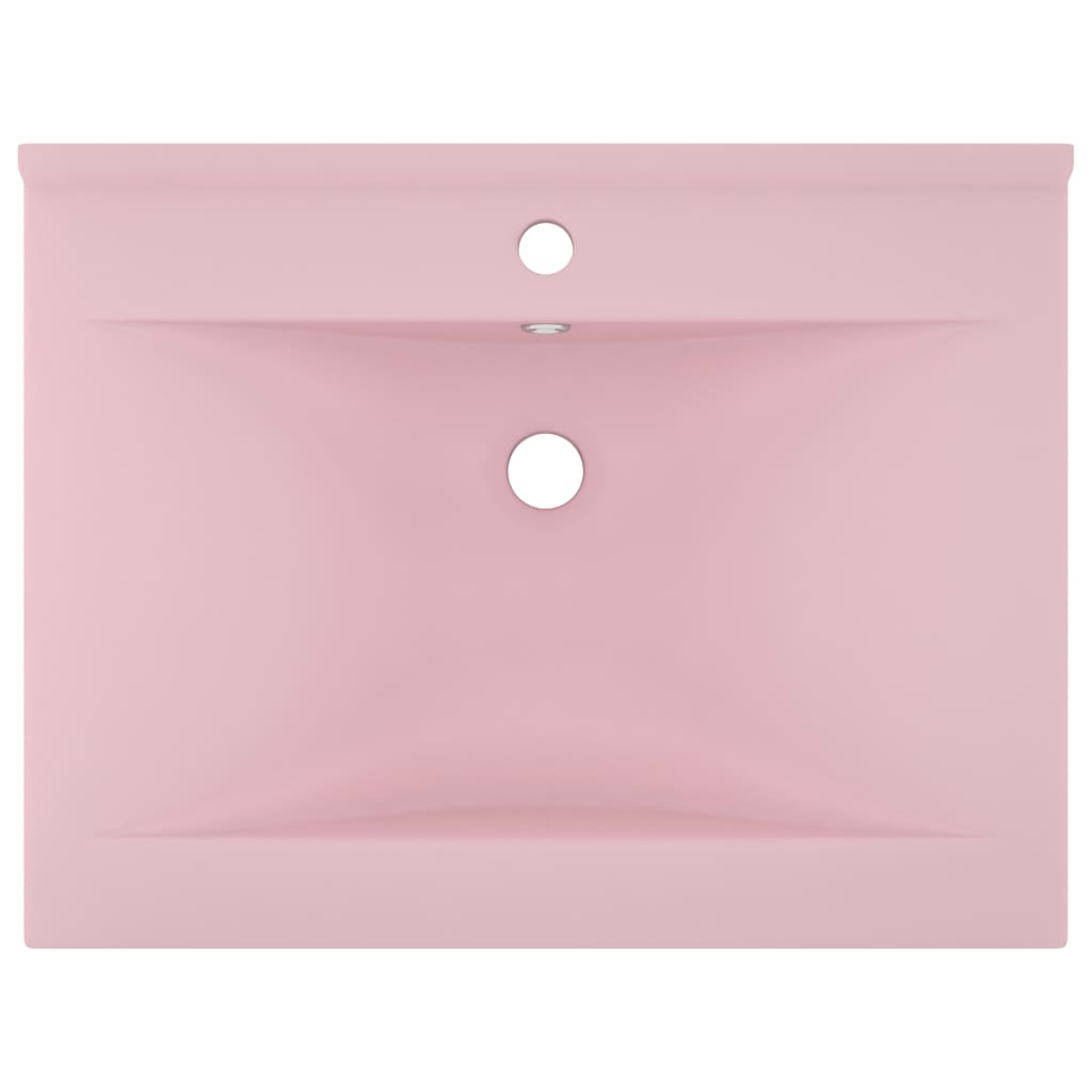 vidaXL Луксозна мивка с отвор за кран розов мат 60x46 см керамика