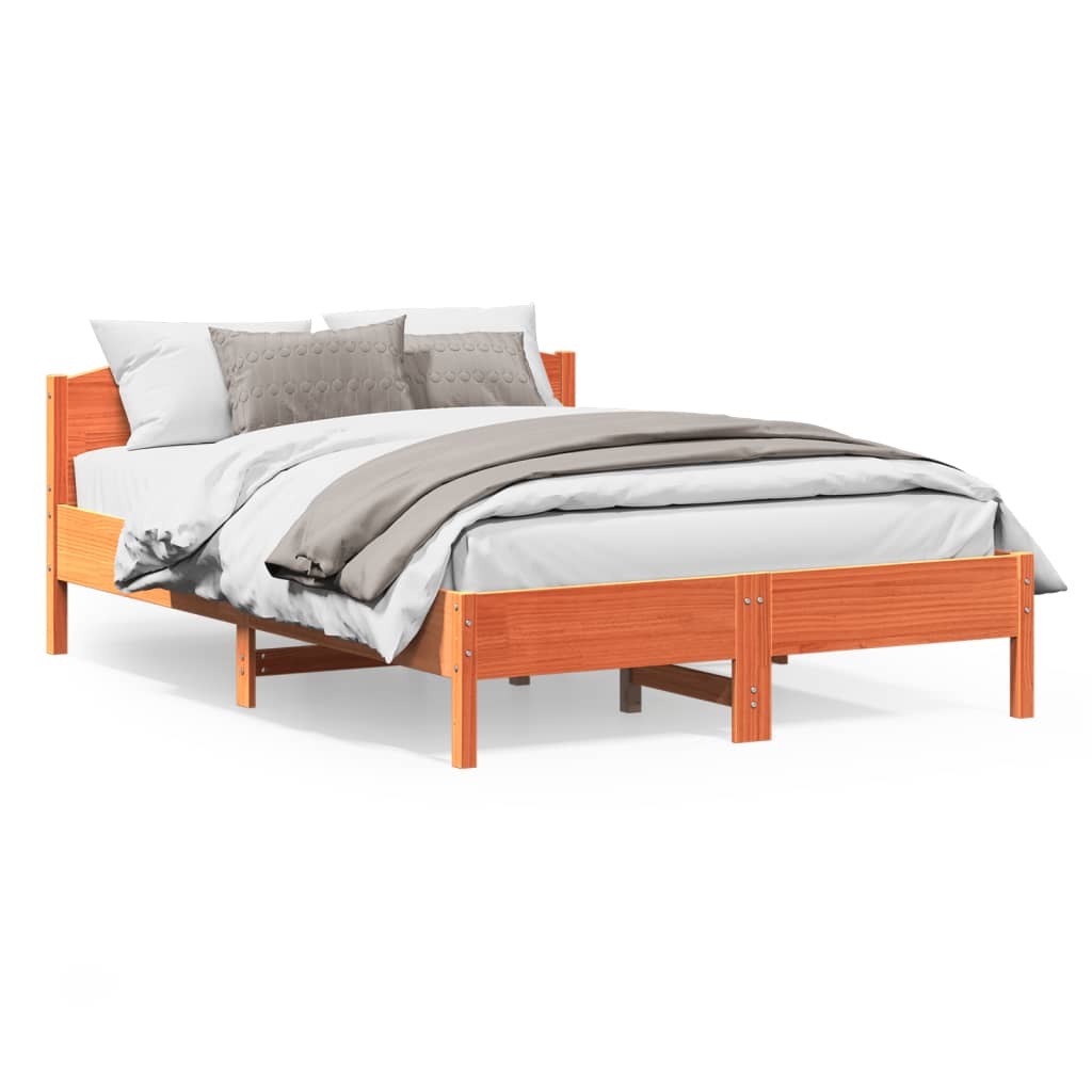 vidaXL Рамка за легло с табла, восъчнокафяв, 160x200 см, бор масив
