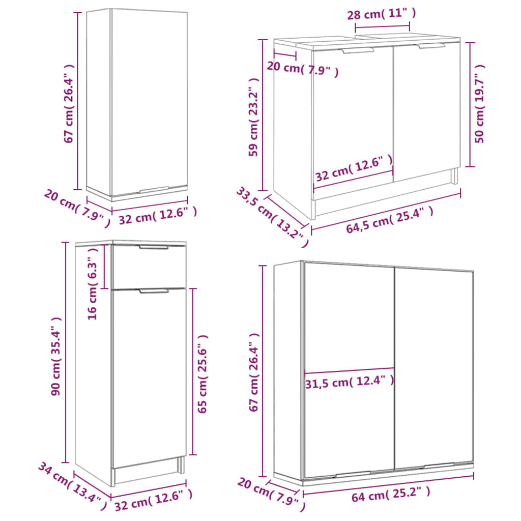 vidaXL Комплект шкафове за баня от 5 части инженерно дърво Опушен дъб