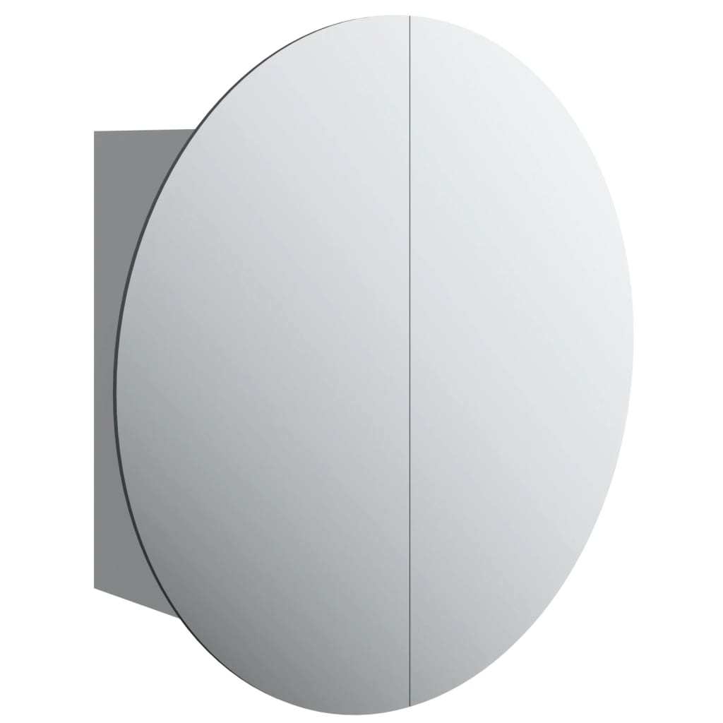 vidaXL Шкаф за баня с кръгло огледало и LED, сив, 47x47x17,5 см