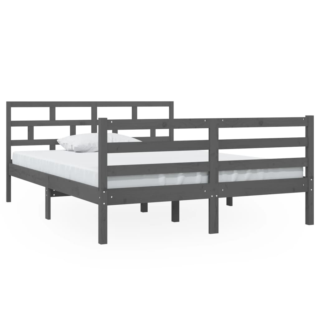 vidaXL Рамка за легло, сива, масивен бор, 140x190 см
