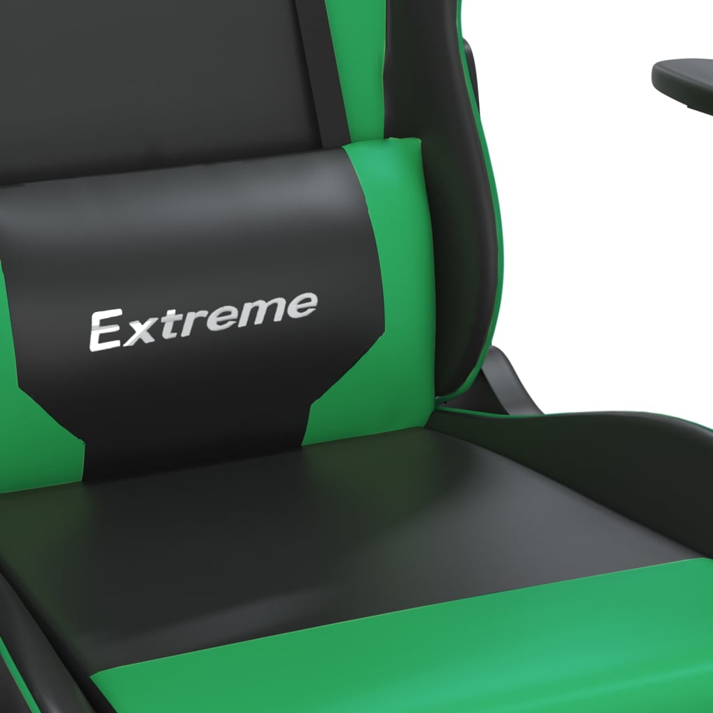 vidaXL Гейминг стол, черно и зелено, изкуствена кожа