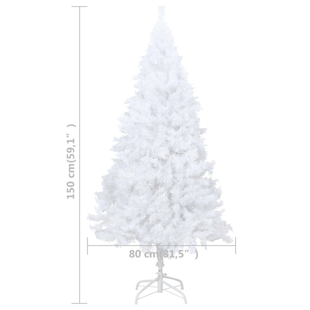 vidaXL Изкуствена осветена коледна елха с гъсти клонки, бяла, 150 см