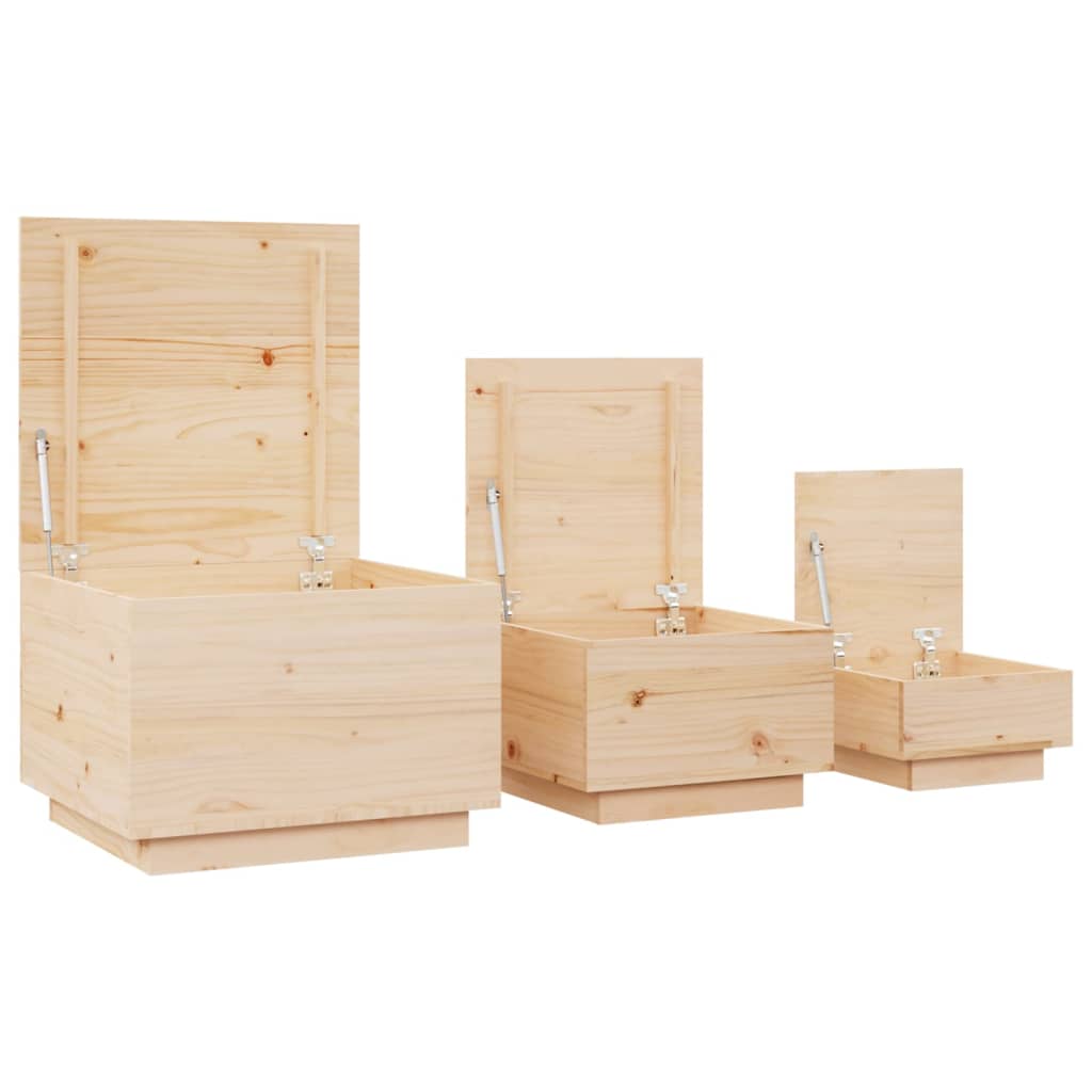 vidaXL Кутии за съхранение с капаци 3 бр борова дървесина масив