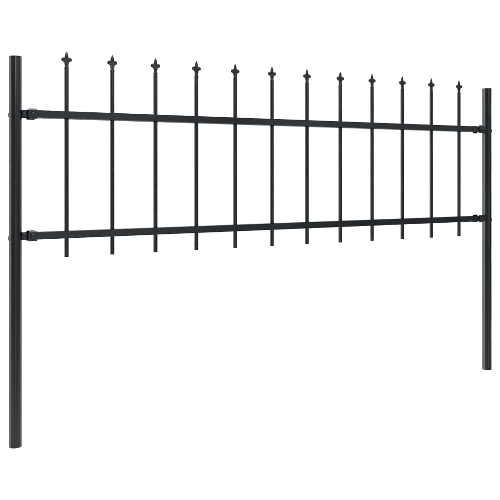 vidaXL Градинска ограда с пики, стомана, 3,4x0,6 м, черна
