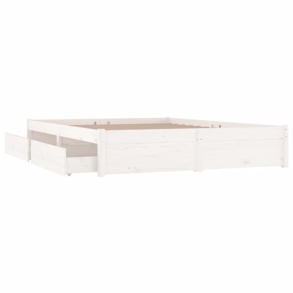 vidaXL Рамка за легло с чекмеджета, бяла, 140x200 см