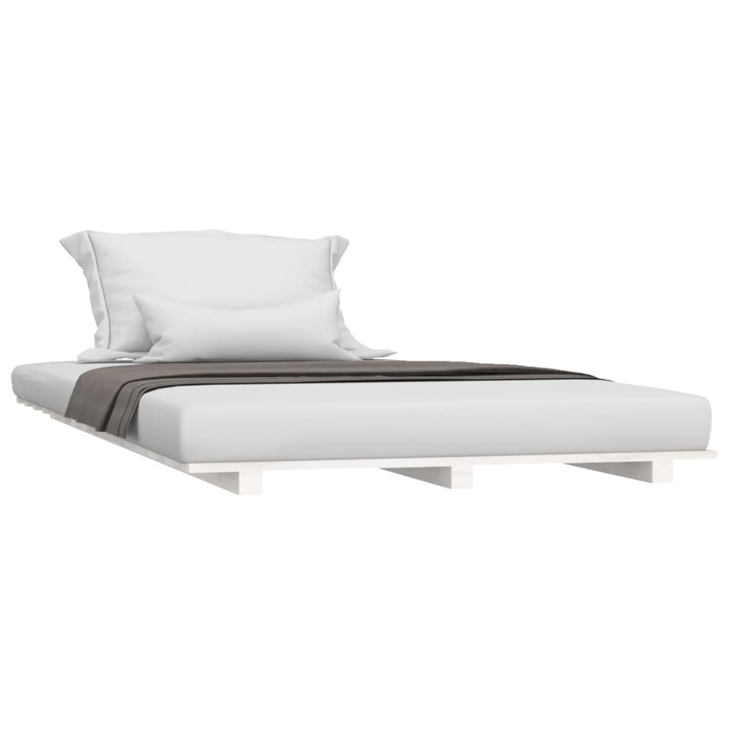vidaXL Рамка за легло, бяла, бор масив, 90x190 см