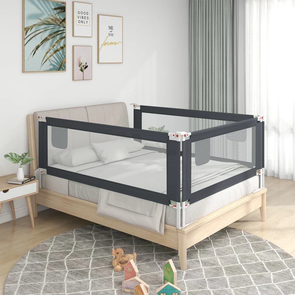 vidaXL Ограничител за бебешко легло, тъмносив, 120x25 см, плат