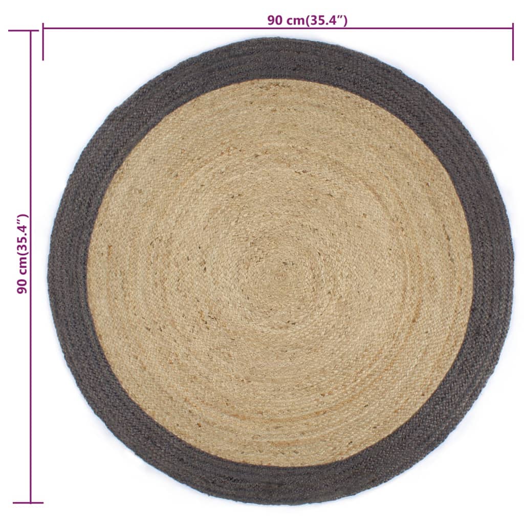 vidaXL Ръчно тъкан килим от юта, тъмносив кант, 90 см