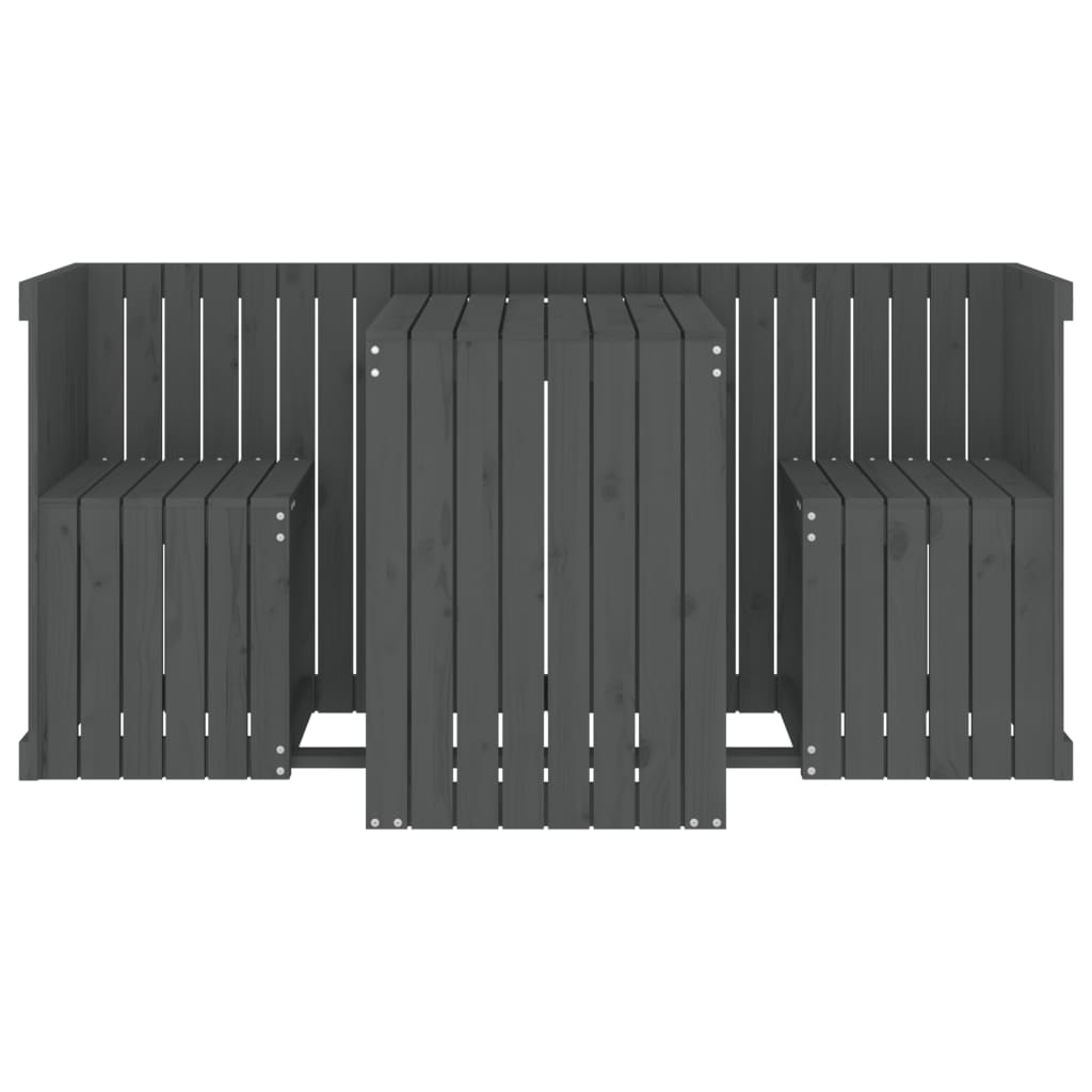 vidaXL Балконски комплект, 2-местен, сив, бор масив