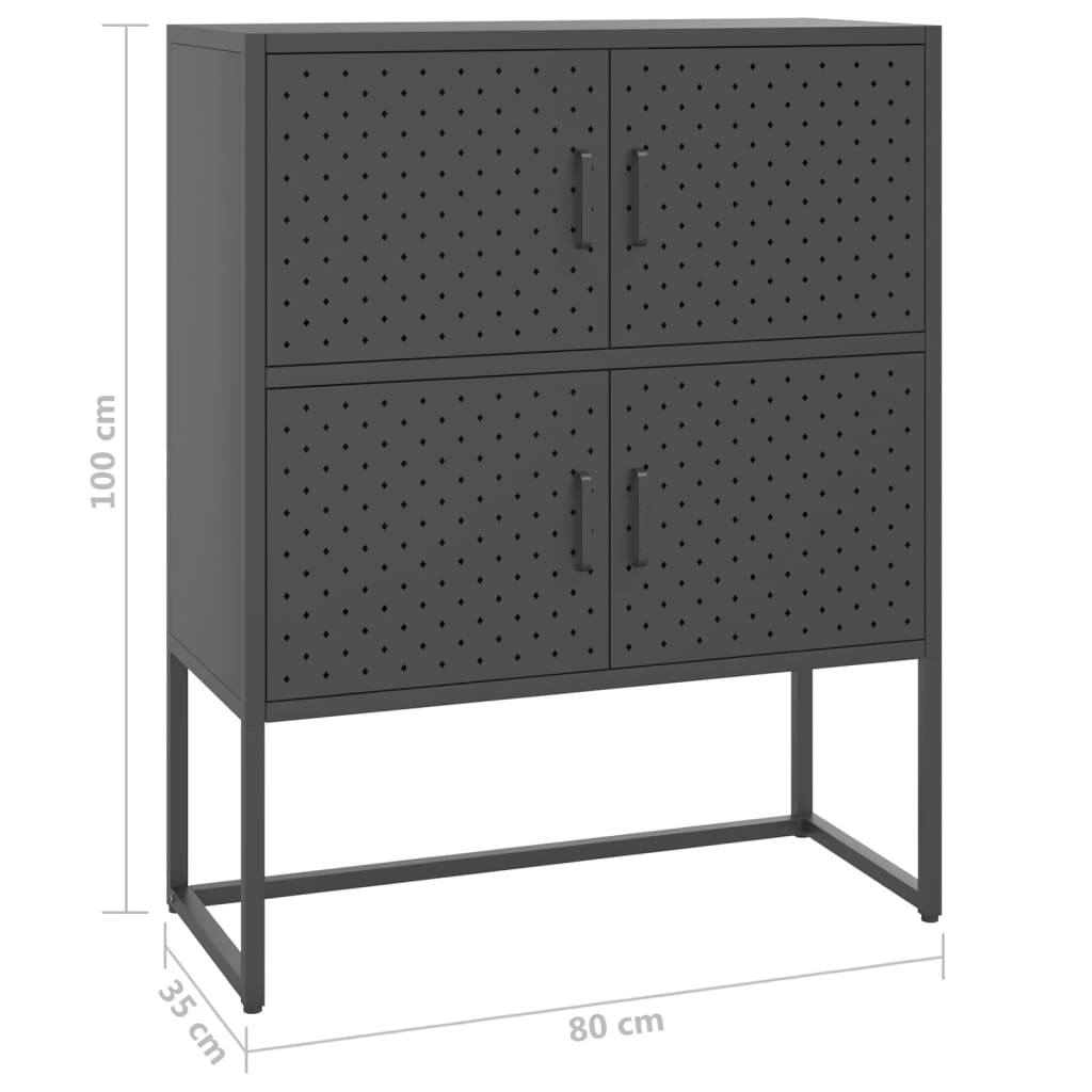 vidaXL Висок шкаф, антрацит, 80x35x100 см, стомана