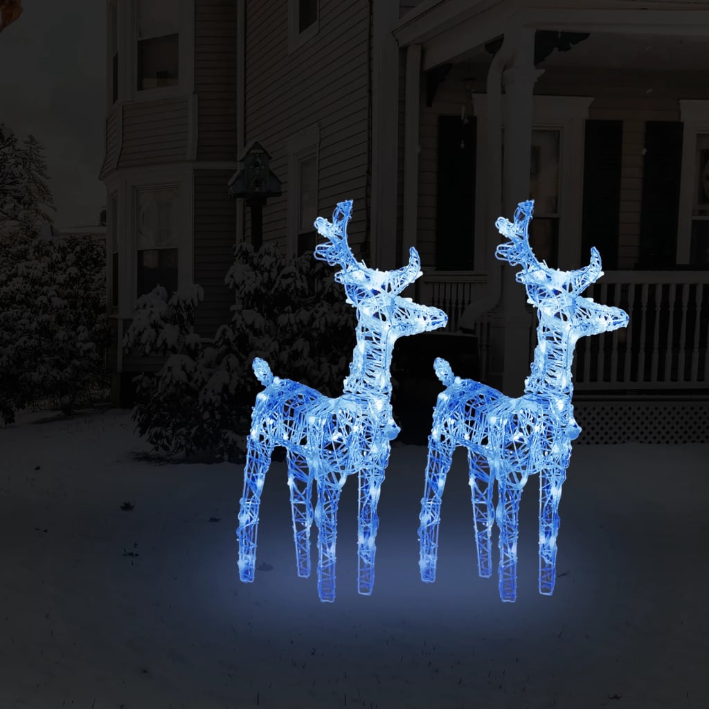vidaXL Коледни елени, 2 бр, синя, 80 LED, акрил