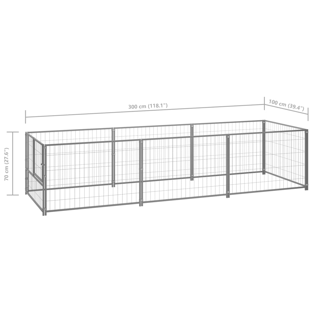 vidaXL Клетка за кучета, сива, 3 м², стомана