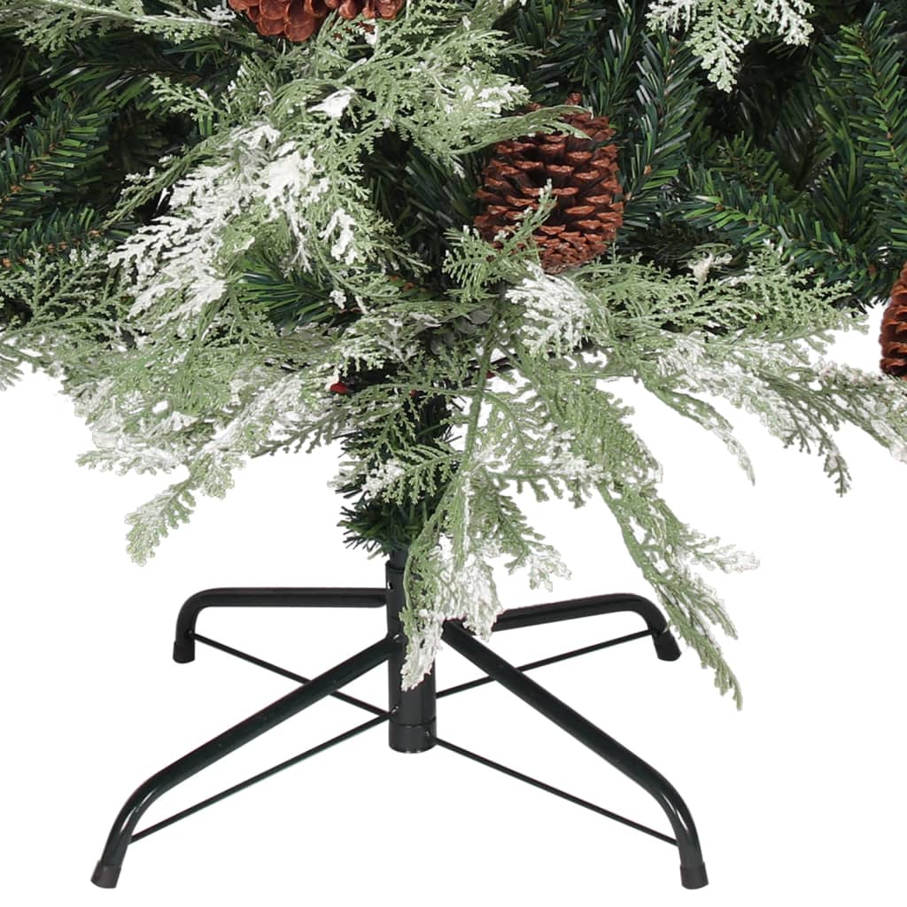 vidaXL Коледна елха с шишарки, зелено и бяло, 225 см, PVC и PE