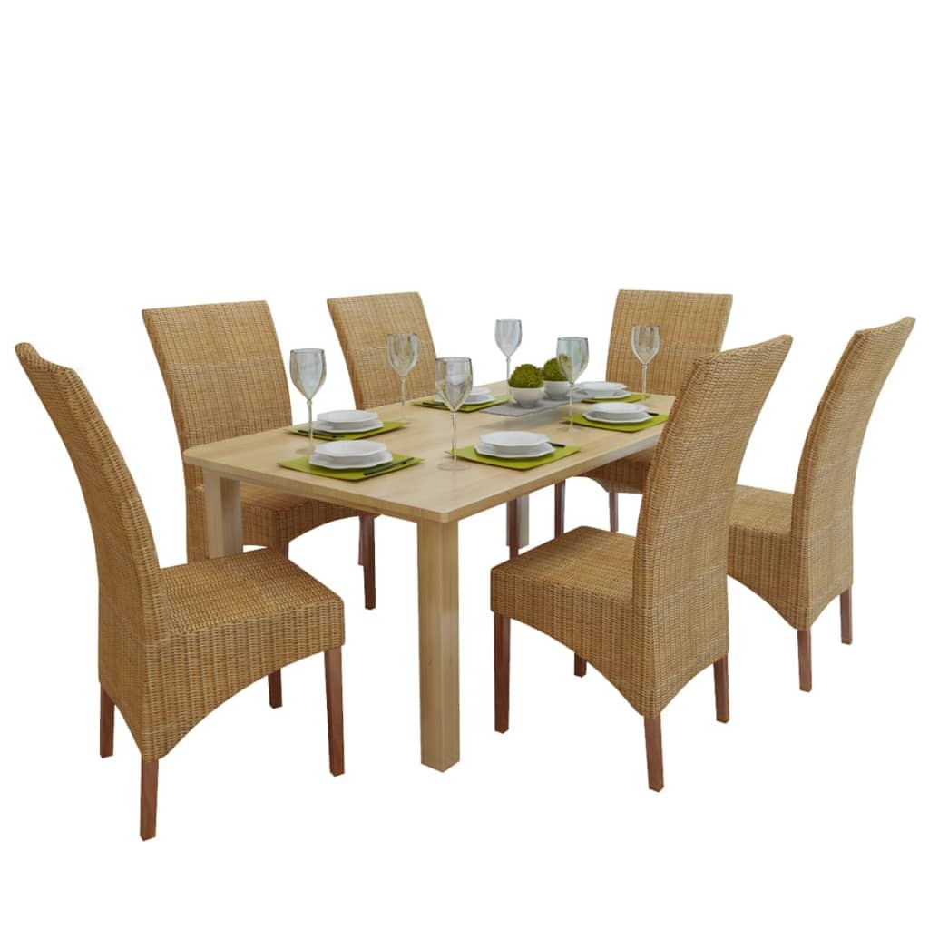 vidaXL Трапезни столове, 6 бр, кафяви, естествен ратан