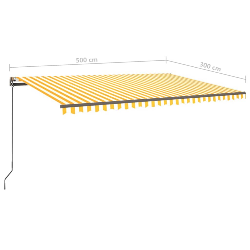 vidaXL Автоматично прибиращ се сенник с прътове, 5x3 м, жълто и бяло