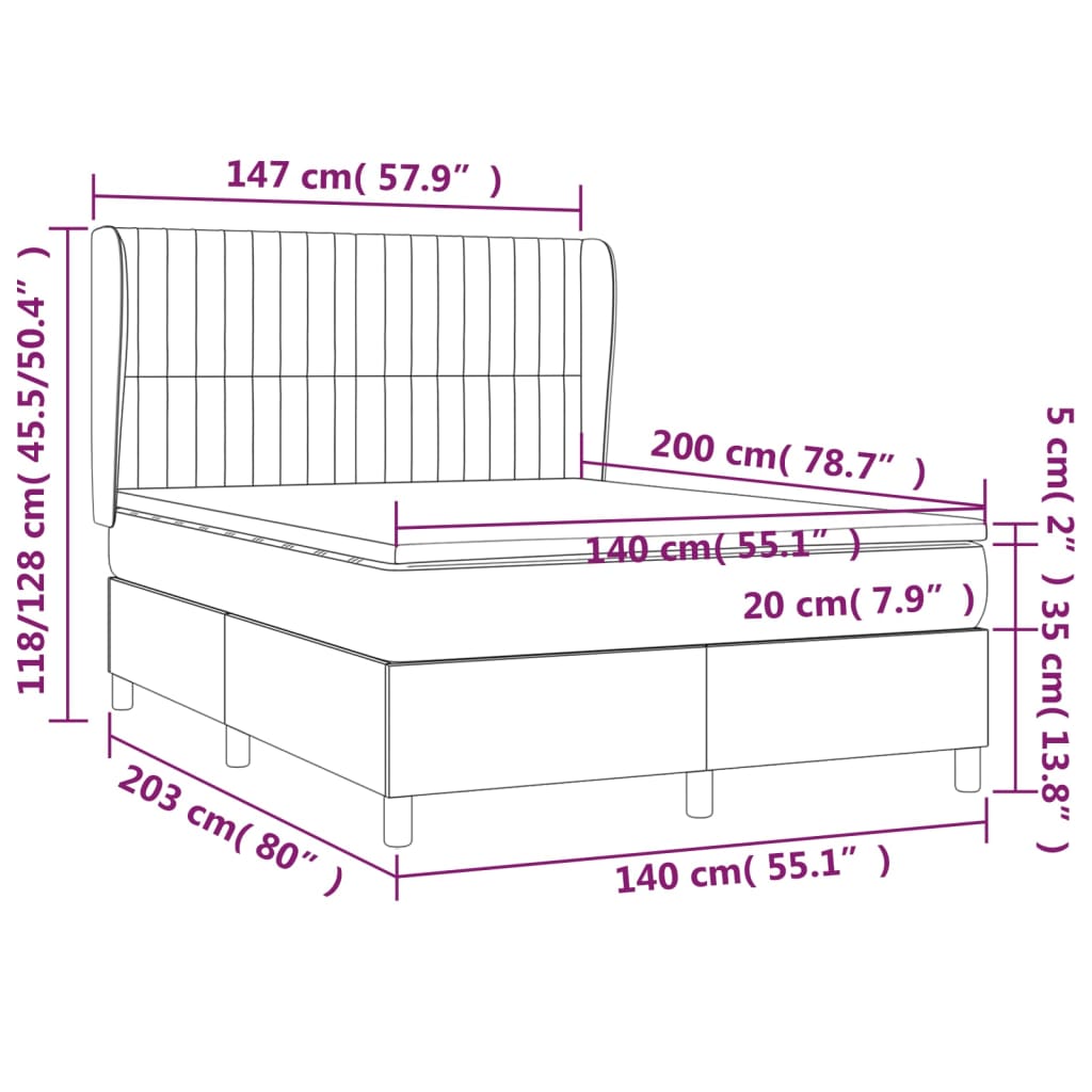 vidaXL Боксспринг легло с матрак, черно, 140x200 см, кадифе