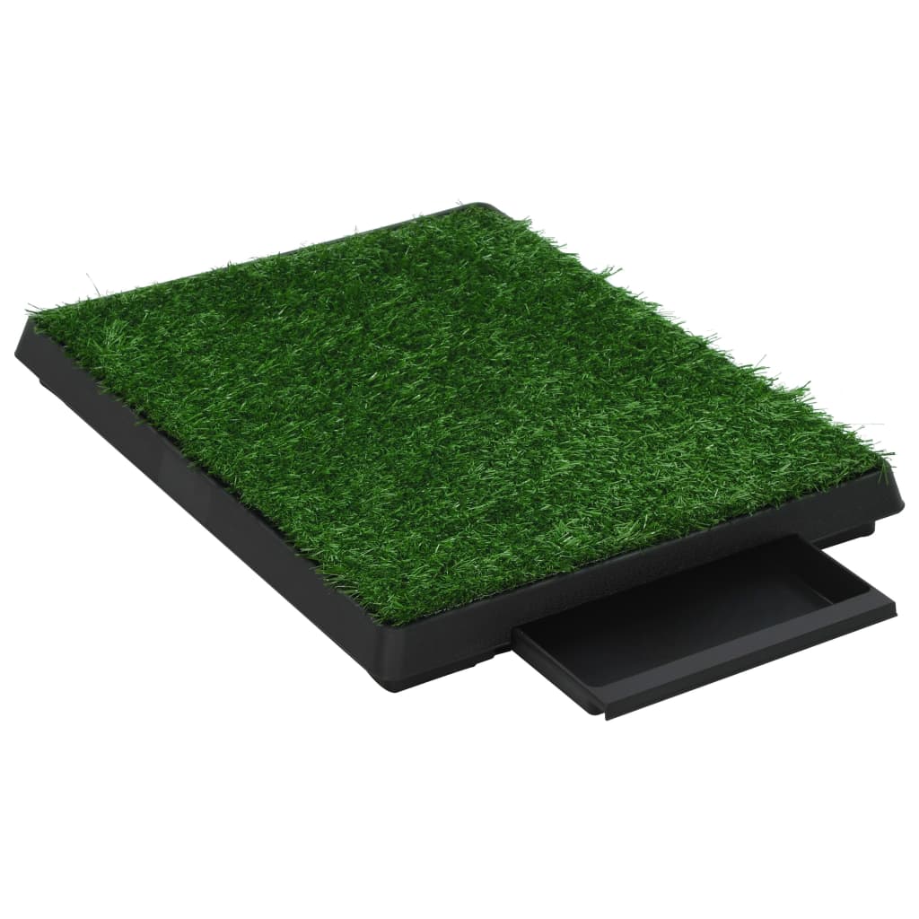 vidaXL Кучешка тоалетна с тава и изкуствена трева, зелена, 63x50x7 см