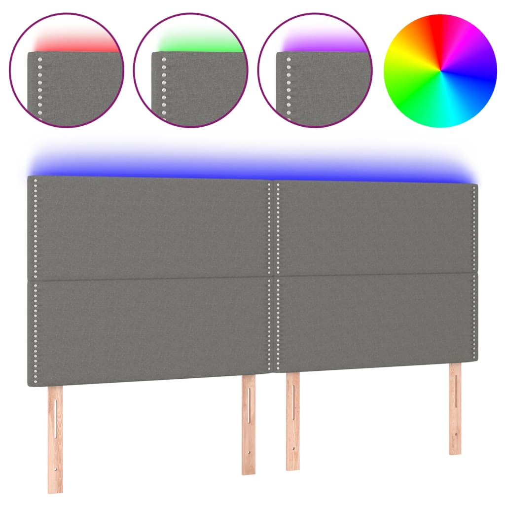 vidaXL LED горна табла за легло, тъмносива, 180x5x118/128 см, плат