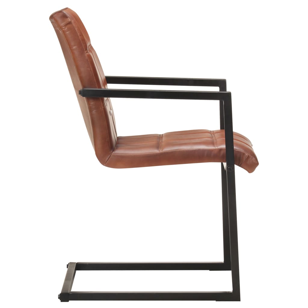 vidaXL Конзолни трапезни столове, 4 бр, кафяви, естествена кожа