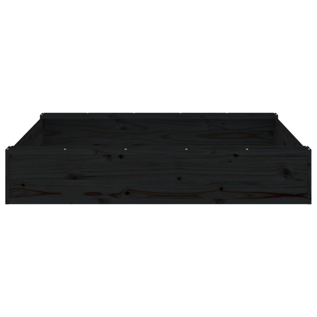 vidaXL Пясъчник със седалки, черен, квадратен, масивна дървесина бор