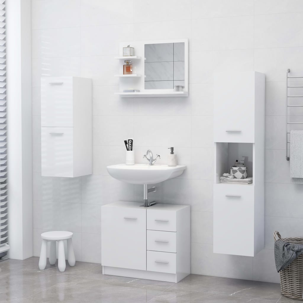 vidaXL Огледало за баня, бял гланц, 60x10,5x45 см, ПДЧ