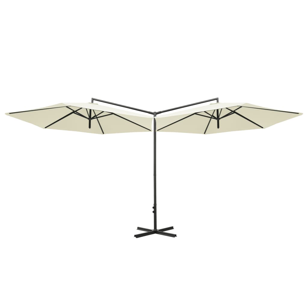 vidaXL Двоен чадър със стоманен прът, пясъчен, 600 см