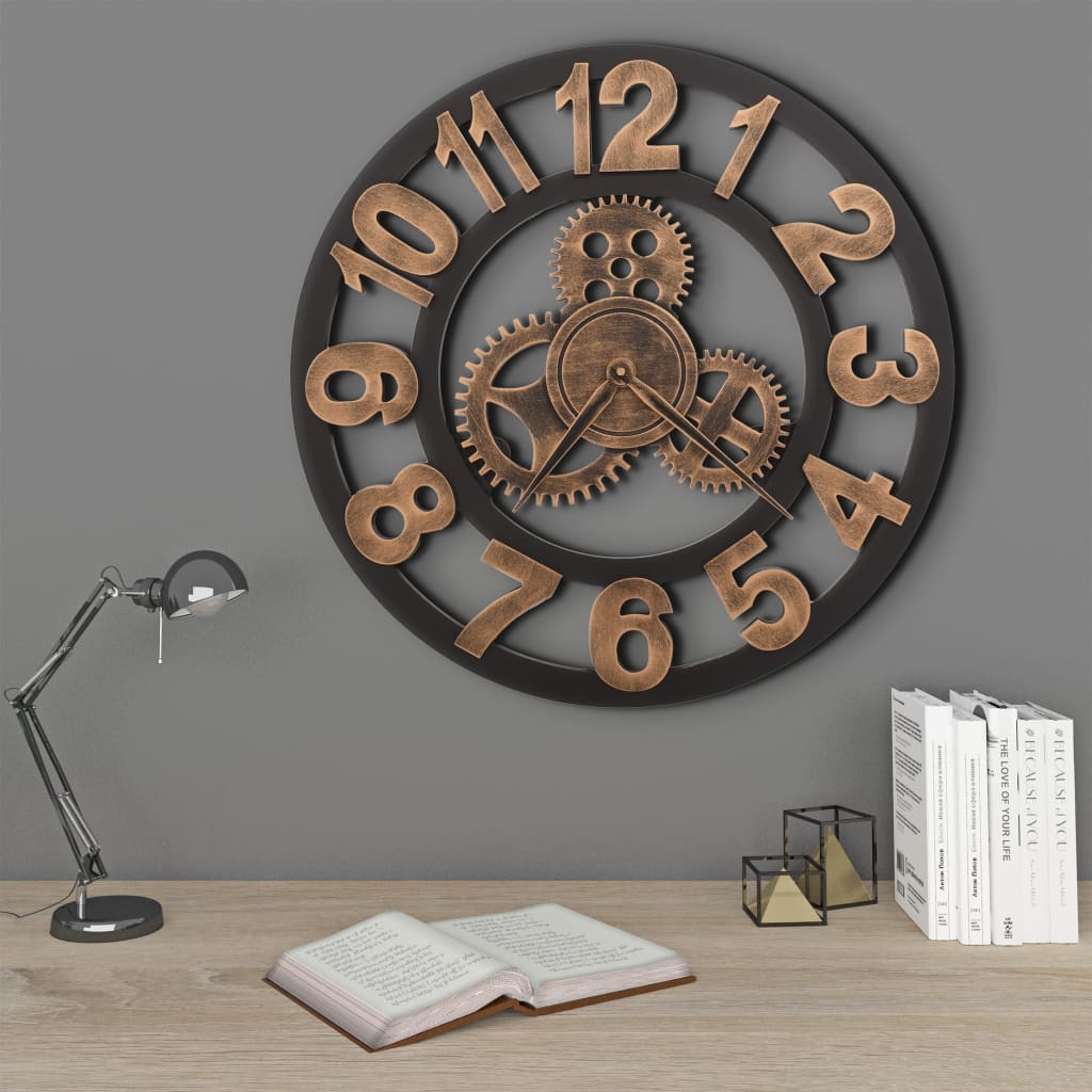 vidaXL Стенен часовник, метал, 58 см, златисто и черно