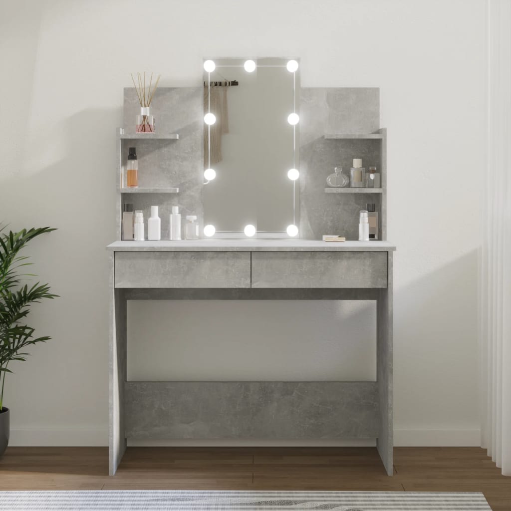 vidaXL Тоалетка с LED, бетонно сива, 96x40x142 см