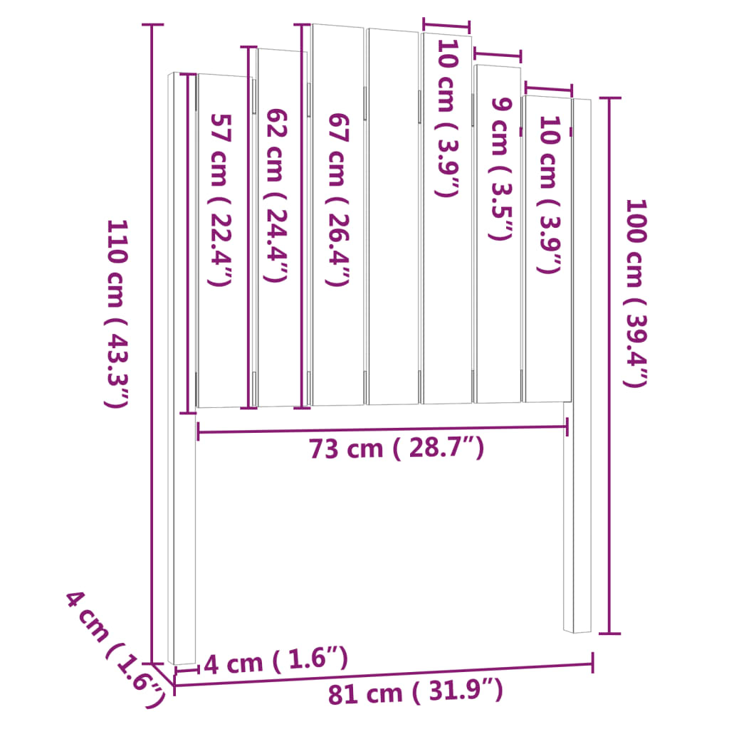 vidaXL Горна табла за легло, 81x4x110 см, бор масив