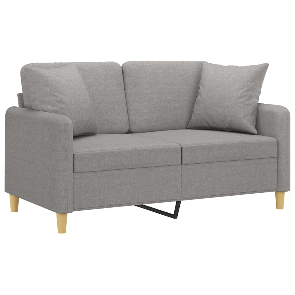 vidaXL 2-местен диван с възглавници, светлосив, 120 см, текстил