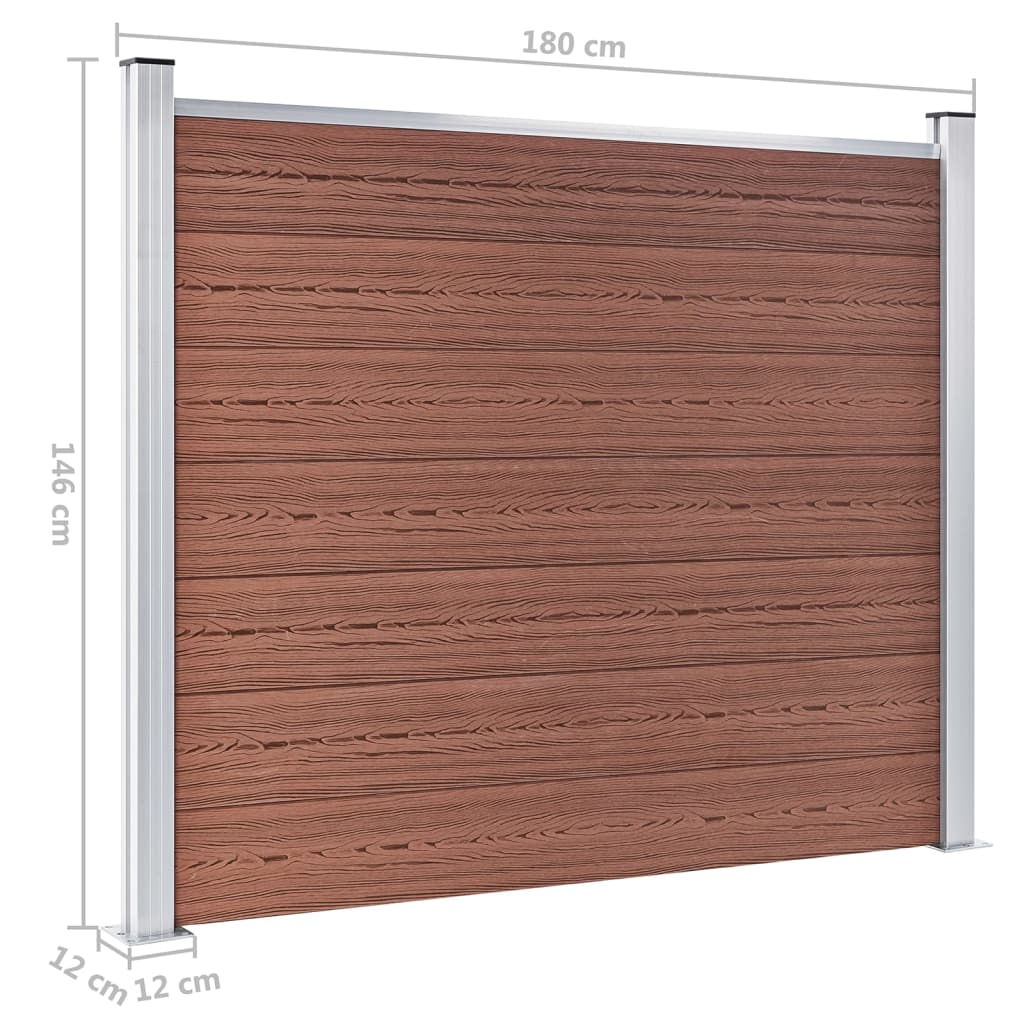 vidaXL Комплект оградни панели, WPC, 872x146 см, кафяв