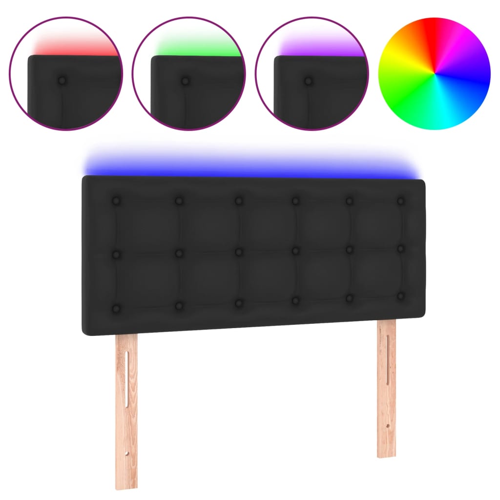 vidaXL LED Горна табла за легло, черна, 100x5x78/88см, изкуствена кожа