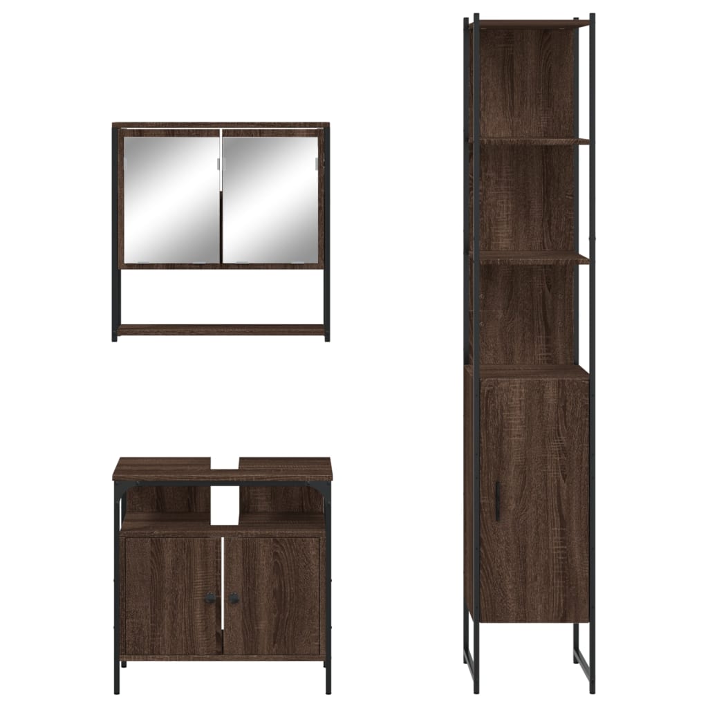 vidaXL Комплект мебели за баня от 3 части, кафяв дъб, инженерно дърво