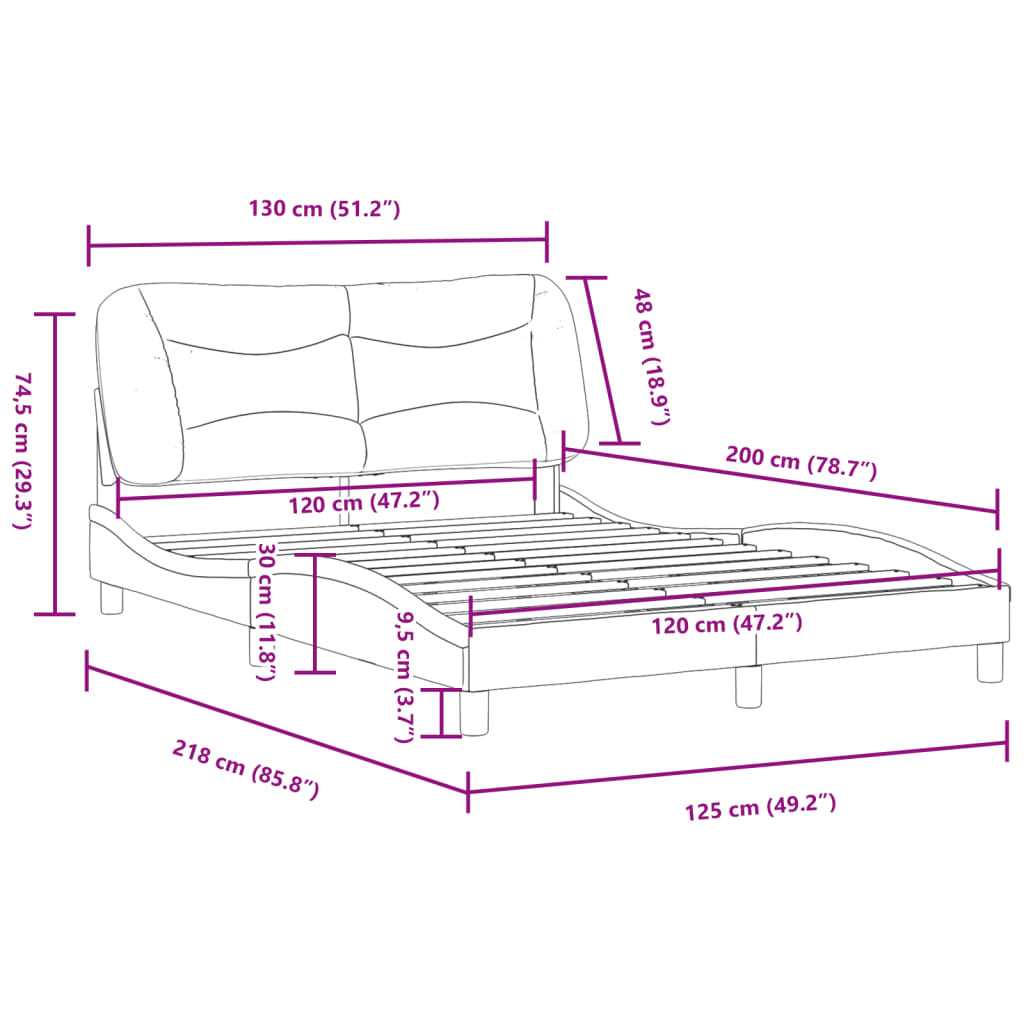 vidaXL Рамка за легло с табла, кремава, 120x200 см плат