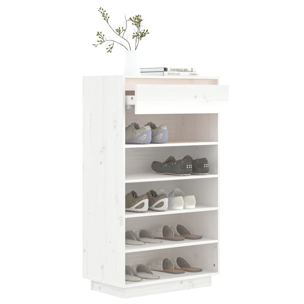 vidaXL Шкаф за обувки, бял, 60x34x105 см, бор масив