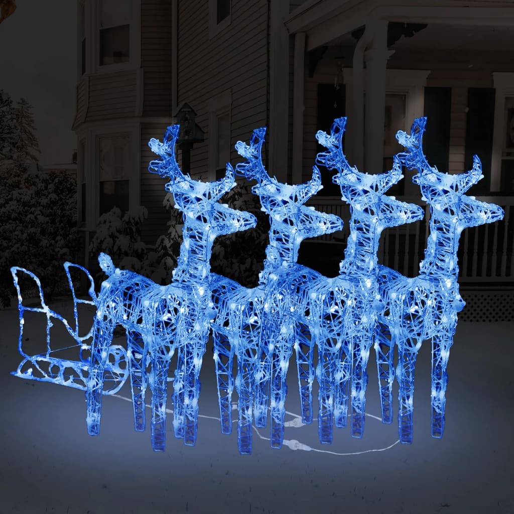 vidaXL Коледна украса елени с шейна, 240 LED, акрил