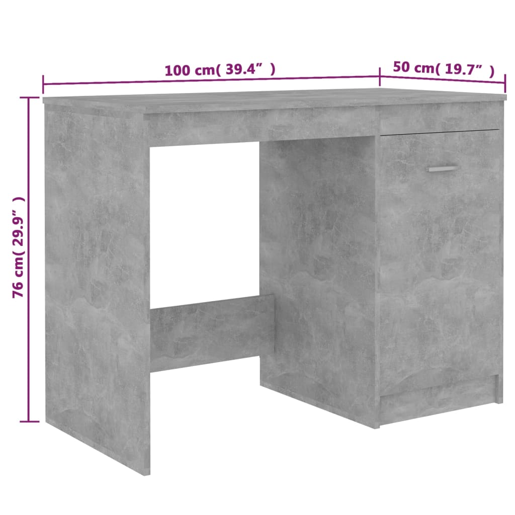 vidaXL Бюро, бетонно сиво, 100x50x76 см, ПДЧ