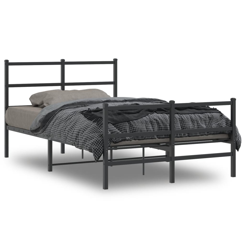 vidaXL Метална рамка за легло с горна и долна табла, черна, 120x200 см