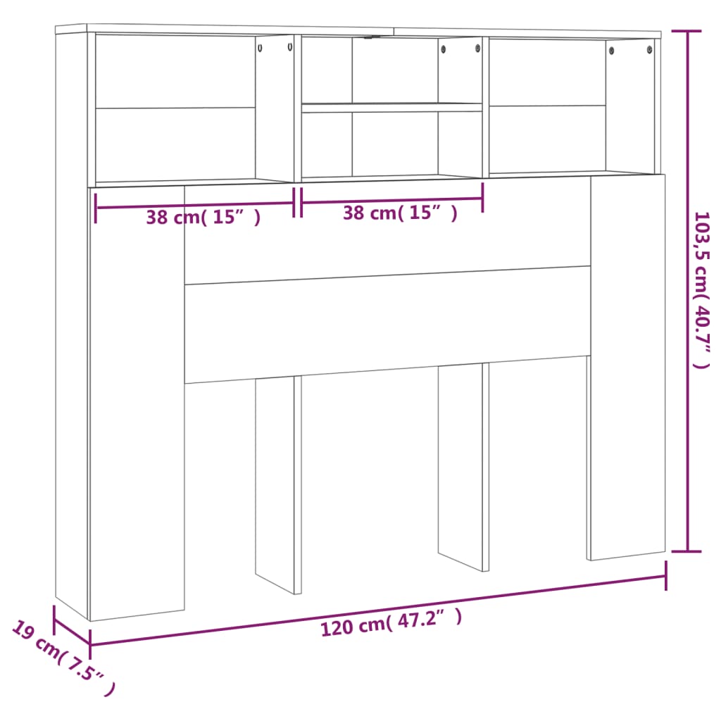 vidaXL Табла за легло тип шкаф, опушен дъб, 120x19x103,5 см
