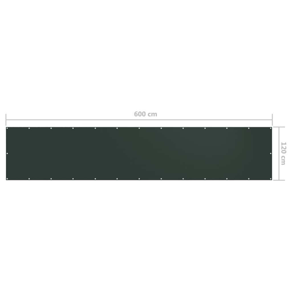 vidaXL Балконски параван, тъмнозелен, 120x600 см, плат оксфорд